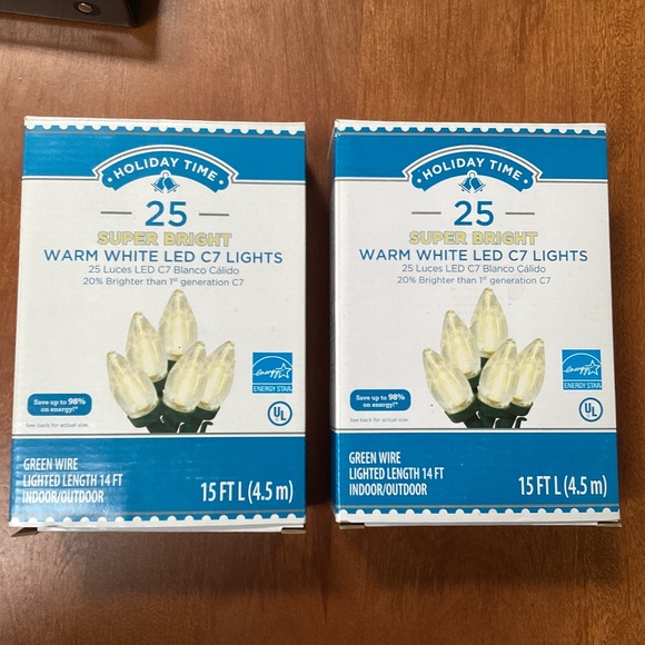 Holiday Time 25 Super Bright Warm White LED C7 Lights New Green Wire - Picture 1 of 5